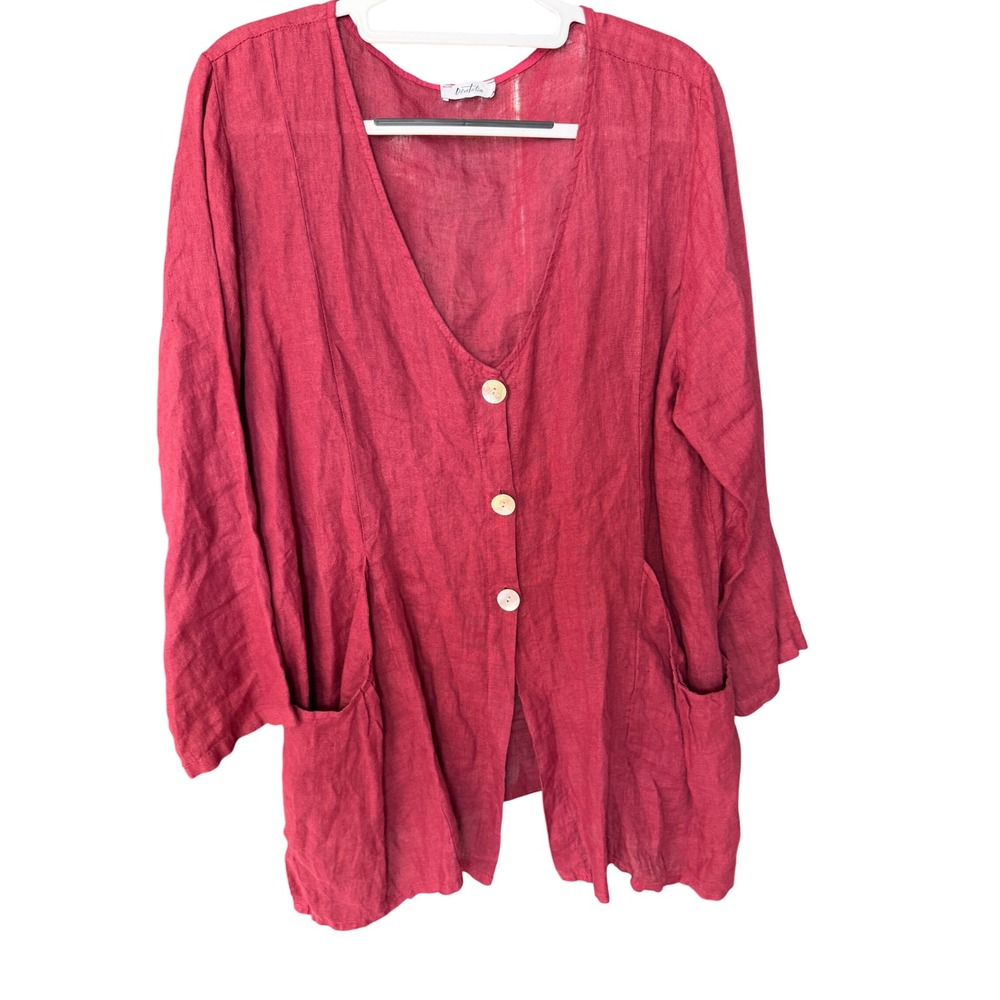 Devitalia Linen Tunic Button Front Lagenlook Red Size XXL